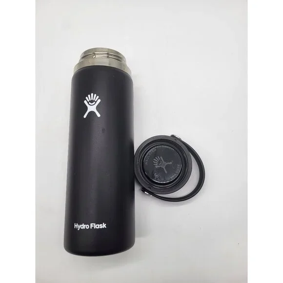 HYDROFLASK 20OZ Wide Mouth With Flex Strap Cap Black Coffee Hot Cold - Picture 2 of 6